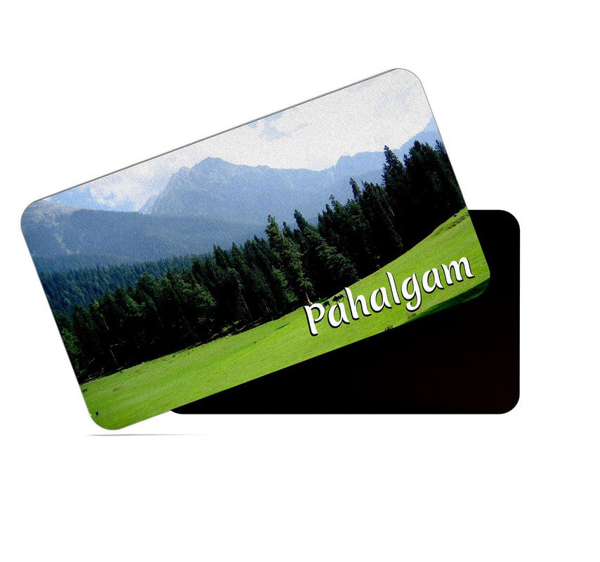 dhcrafts Rectangular Rubber Fridge Magnet / Magnetic Card Multicolor Jammu And Kashmir Pahalgam Design Pack of 1 (8.6cm x 5.4cm)